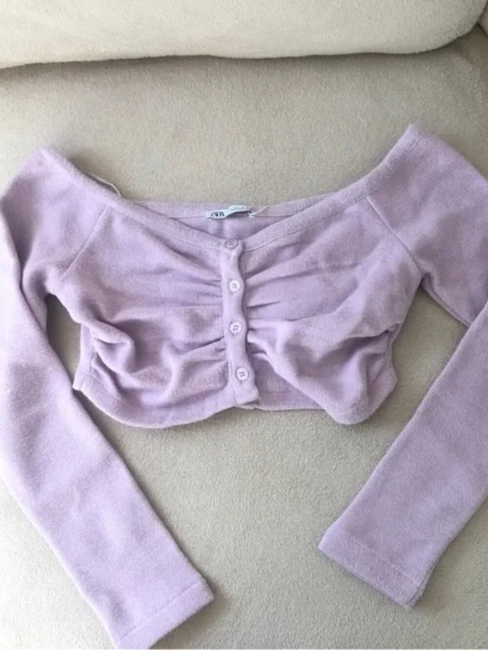 Zara NWT Crop Front Buttons Sweater Cardigan in Pink Lilac Size S Small